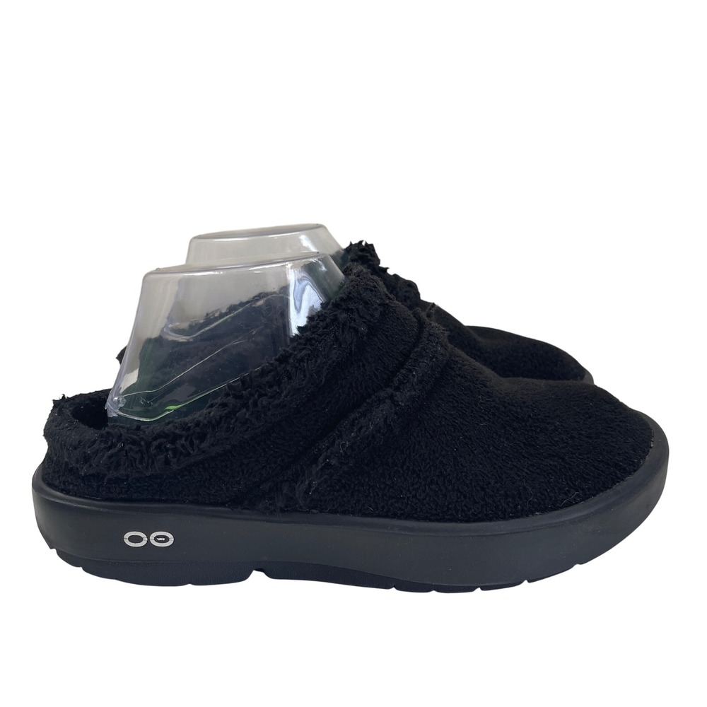 OOFOS OOCoozie Womens 9 Black Sherpa Cozy Recovery Slip On Mule Clog Shoes